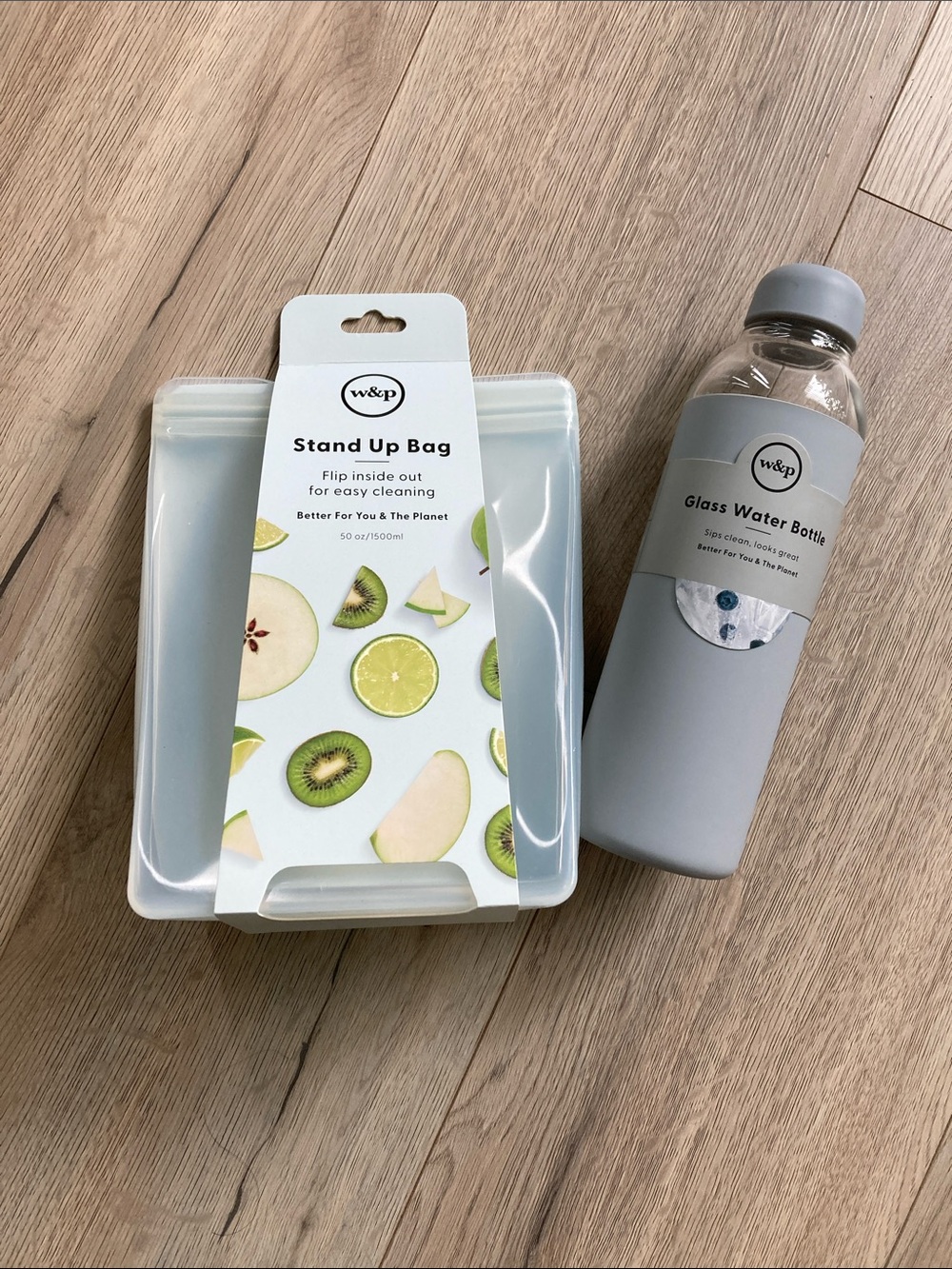 W&P Porter Glass Water Bottle + Reusable Bag Bundle BNWT